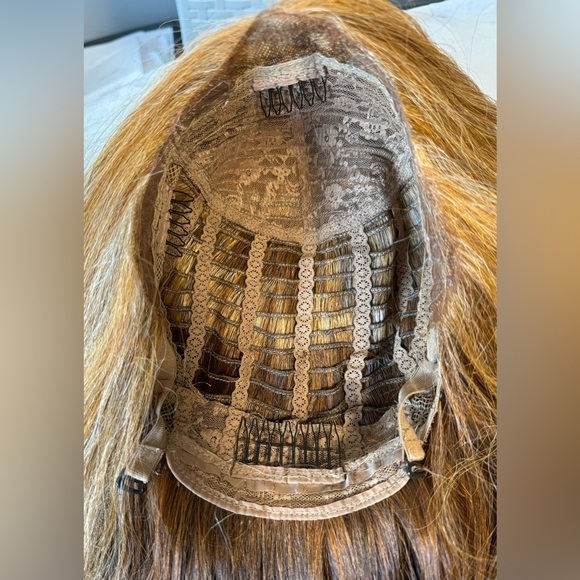 Blonde Red Copper Highlight Lowlight Human Hair Blend Lace Front Heat Safe Wig - Picture 7 of 16